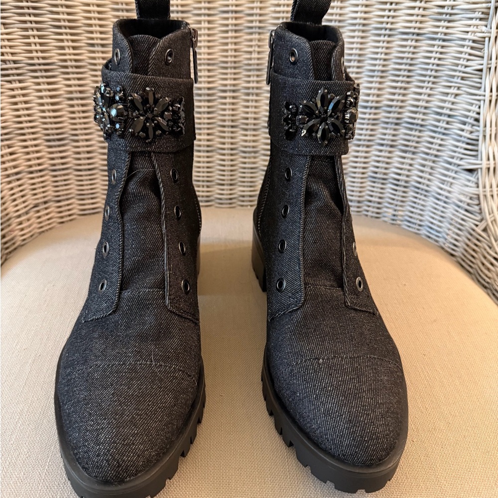 Karl Lagerfeld Black Embellished Combat Boots